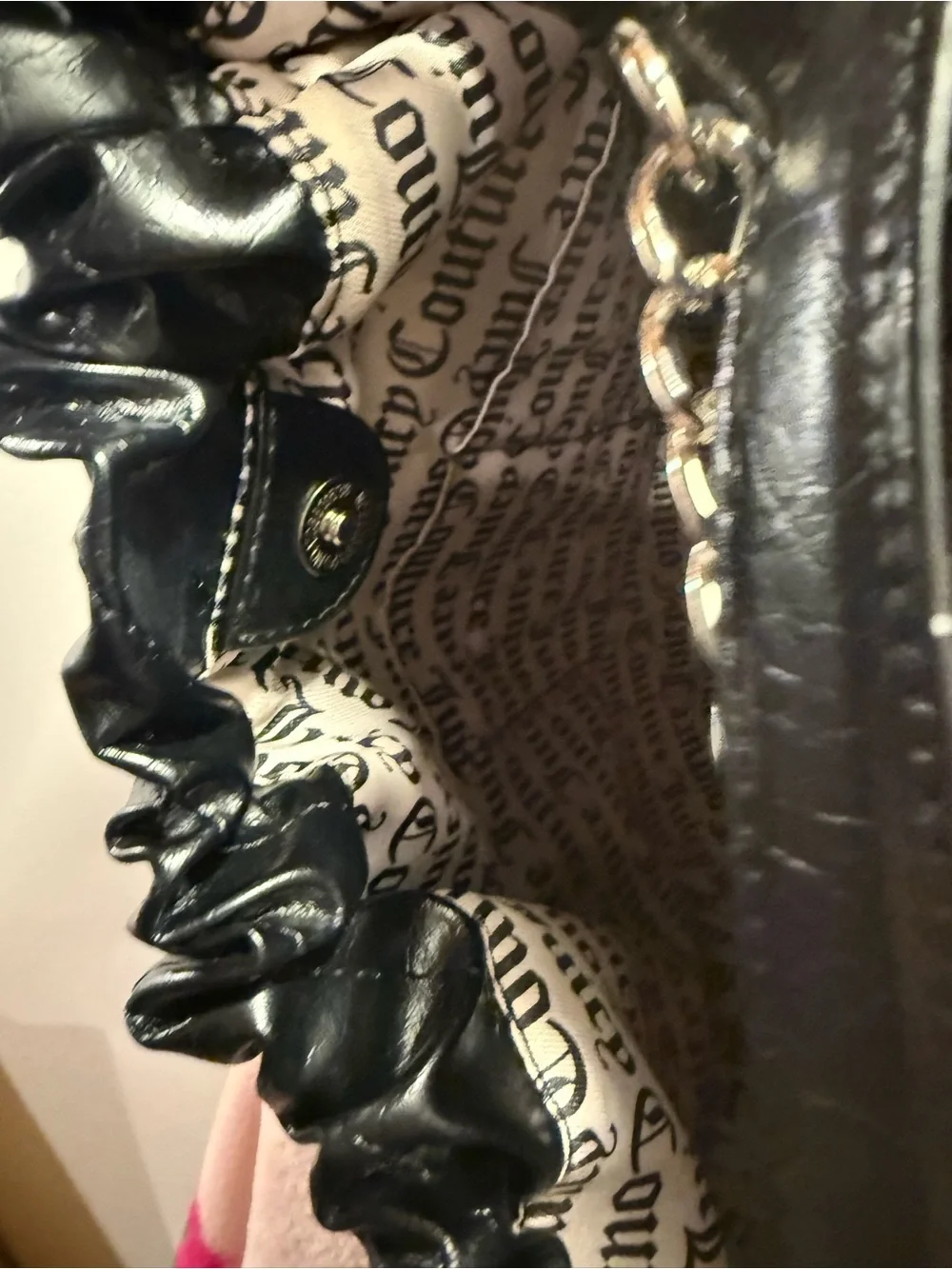 Juicy Couture Soft Spoken Tote bag color licorice black with silver chain NWT